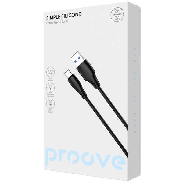 Кабель Proove Simple Silicone USB to Type-C 3A (2m) Black, изображение 2