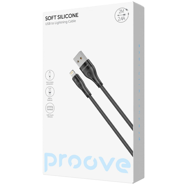 Кабель Proove Soft Silicone USB to Lightning 2.4A (2m) Black, изображение 2