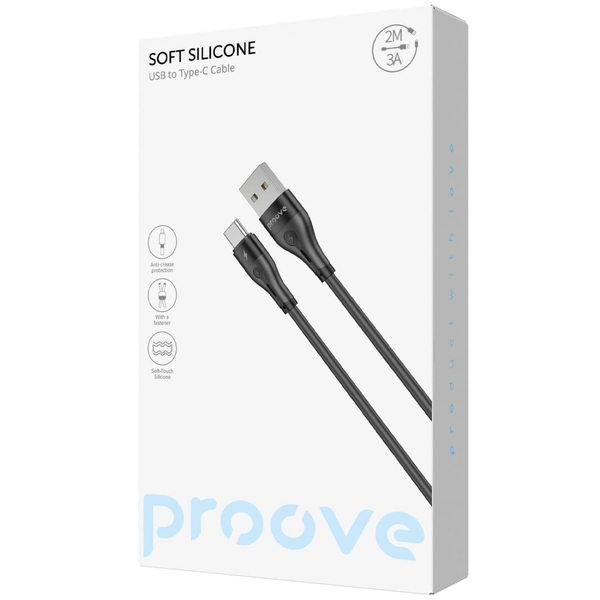 Кабель Proove Soft Silicone USB to Type-C 3A (2m) White, изображение 2