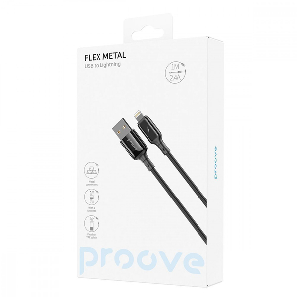 Кабель Proove Flex Metal USB to Lightning 2.4A (1m) Black, изображение 2