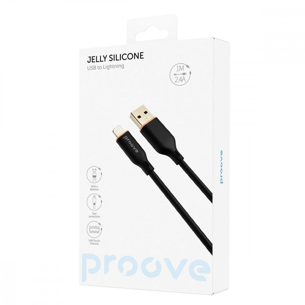 Кабель Proove Jelly Silicone USB to Lightning 2.4A (1m) Black, зображення 2