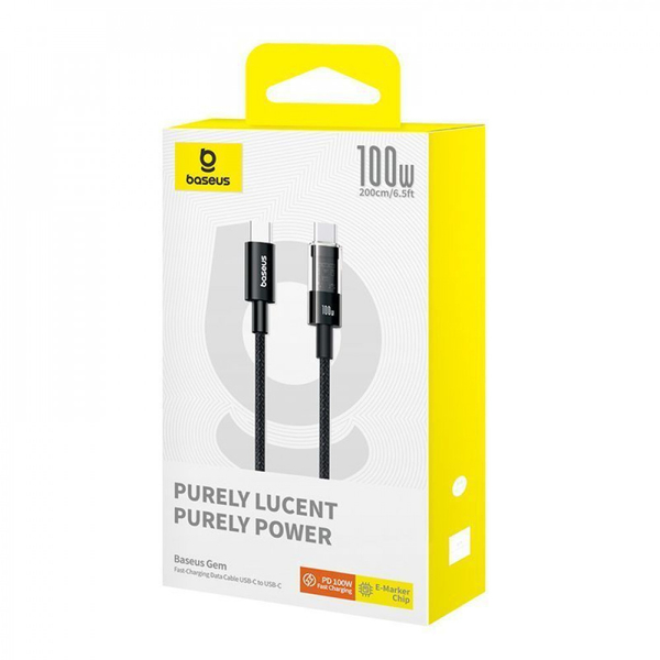 Кабель Baseus Gem Fast-Charging Type-C to Type-C 100W 2m Black, зображення 2
