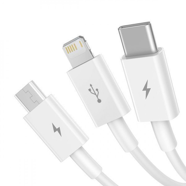 Кабель Baseus Superior Series Fast Charging 3-in-1 (Micro USB+Lightning+Type-C) 3.5A (1.5m) White, изображение 3