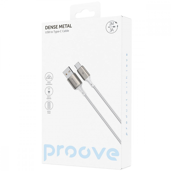 Кабель Proove Dense Metal USB to Type-C 3A (2m) White