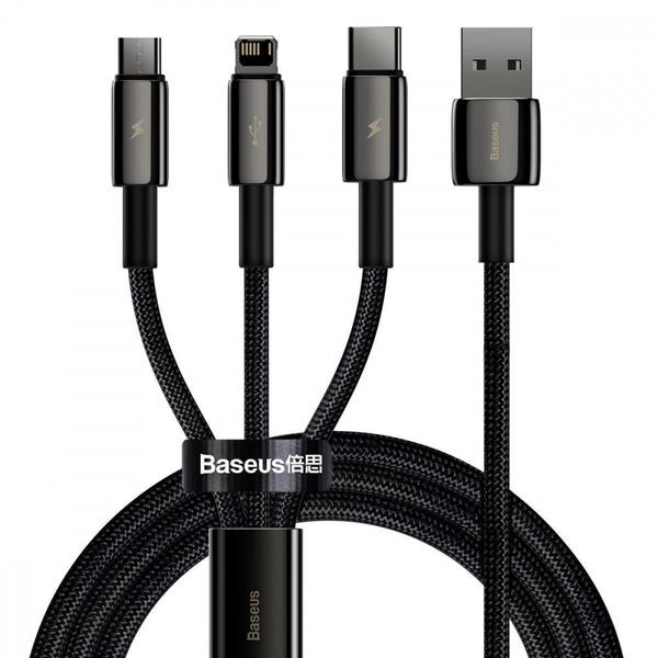 Кабель Baseus Tungsten Gold One-for-three Fast Charging Data 3-in-1 (Micro USB+Lightning+Type-C) 3.5 Black