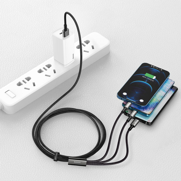 Кабель Baseus Tungsten Gold One-for-three Fast Charging Data 3-in-1 (Micro USB+Lightning+Type-C) 3.5 Black, изображение 3