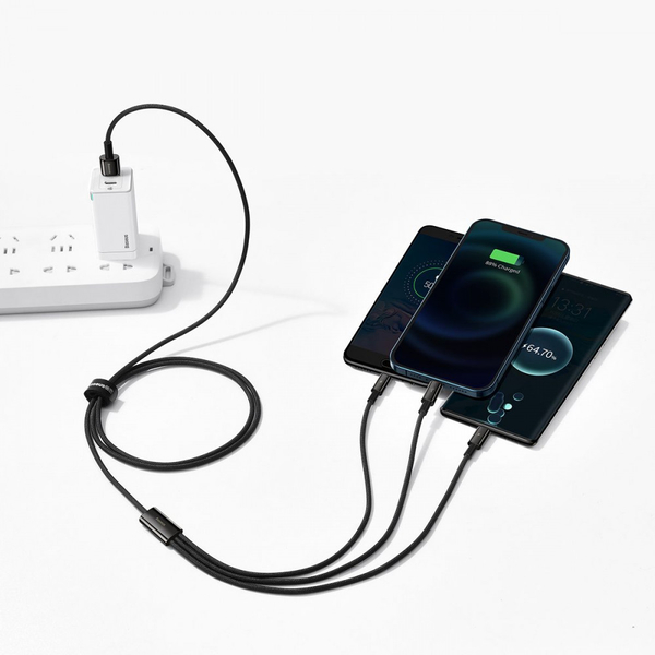 Кабель Baseus Tungsten Gold One-for-three Fast Charging Data 3-in-1 (Micro USB+Lightning+Type-C) 3.5 Black, зображення 5