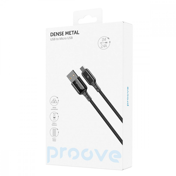 Кабель Proove Dense Metal USB to Micro USB 2.4A (1m) White, зображення 2
