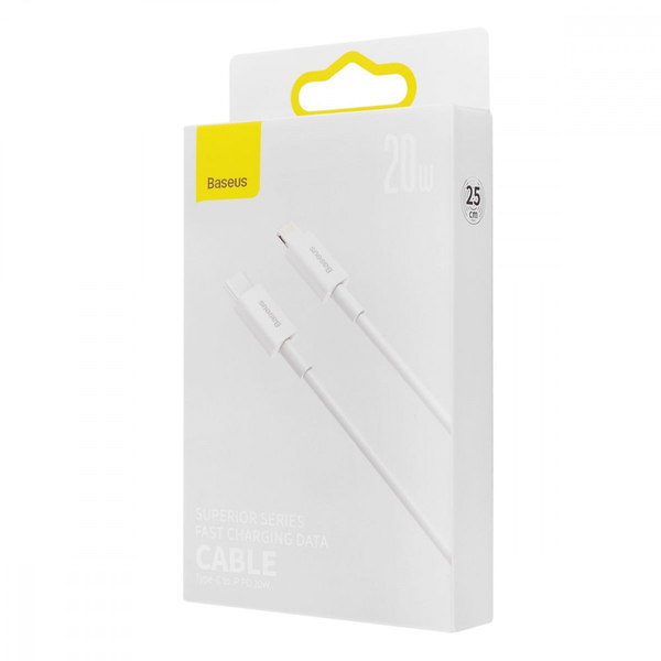Кабель Baseus Superior Series Fast Charging Data Type-C to Lightning PD 20W (0.25m) White, изображение 2