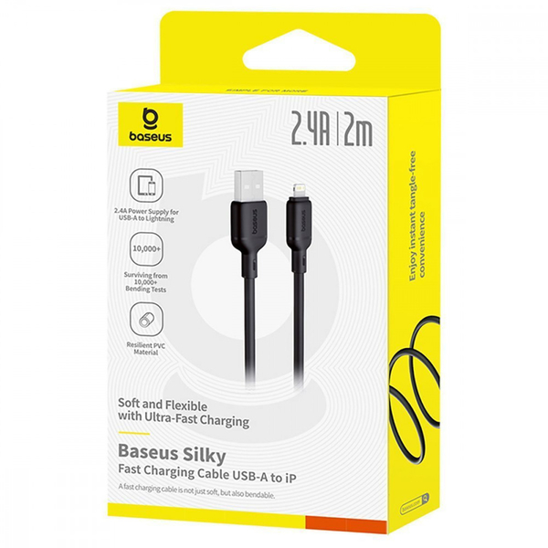 Кабель Baseus Silky Series Fast Charging Lightning 2.4A (2m) Black, зображення 2