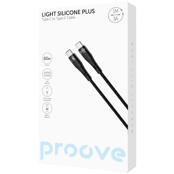 Кабель Proove Light Silicone Plus Type-C to Type-C 60W (1m) Black, изображение 2