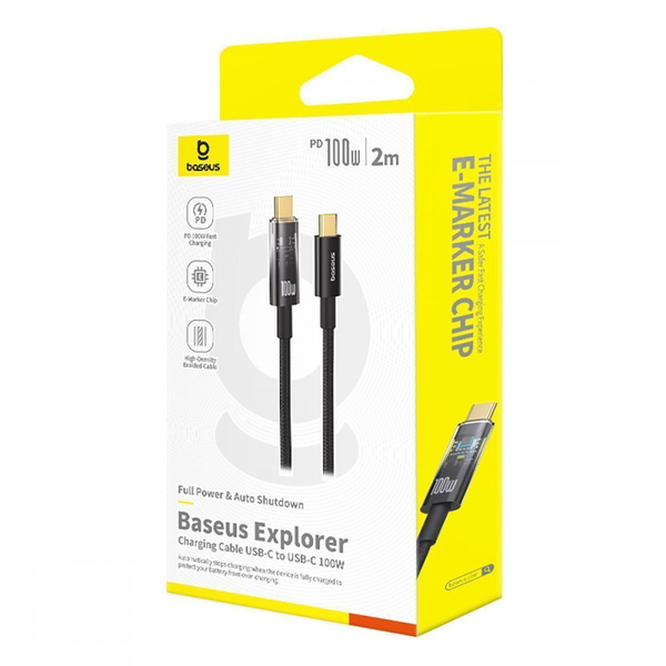 Кабель Baseus Explorer Series Auto Power-Off Type-C to Type-C 100W (2m) Black, зображення 2