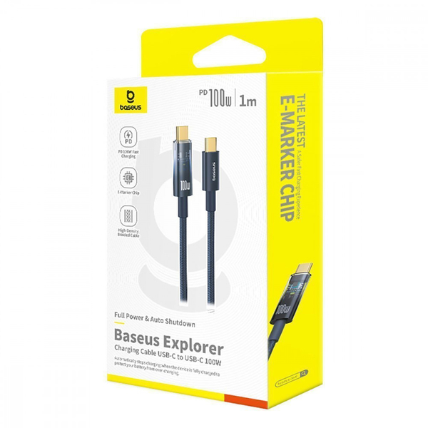 Кабель Baseus Explorer Series Auto Power-Off Type-C to Type-C 100W (1m) Black, зображення 2