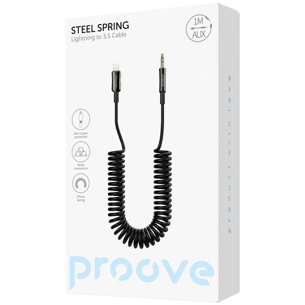 Кабель AUX Proove Steel Spring Lightning to 3.5 (1m) Black, изображение 2