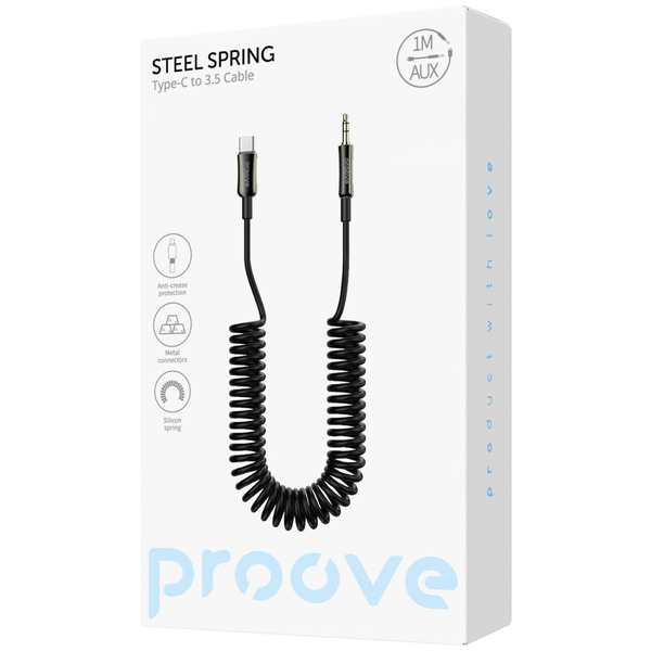 Кабель AUX Proove Steel Spring Type-C to 3.5 (1m) Black, зображення 2