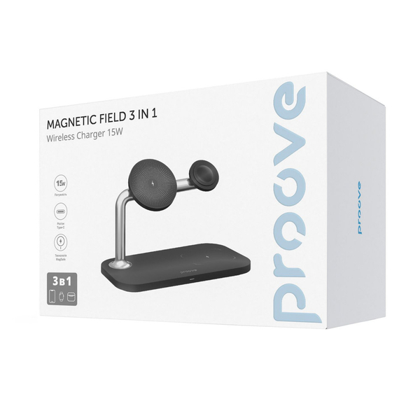 Бездротовий зарядний пристрій Proove Magnetic Field 3 in 1 Black, зображення 2