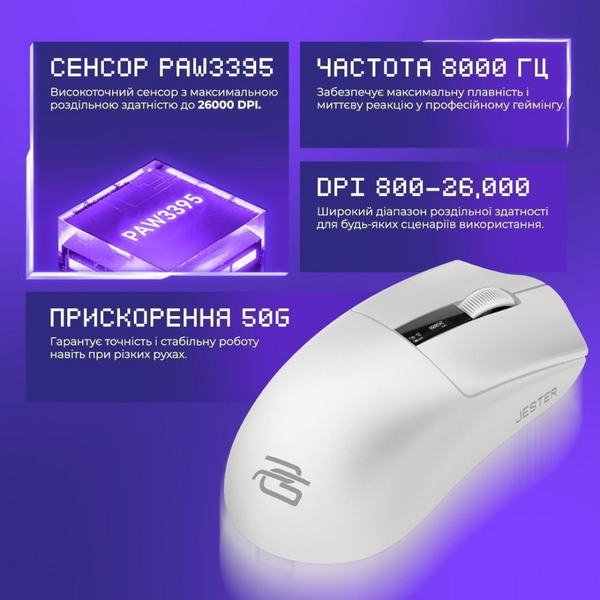 Бездротова ігрова миша Proove Gaming Jester 8K White, изображение 14