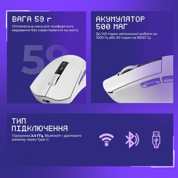 Бездротова ігрова миша Proove Gaming Jester 8K White, изображение 15