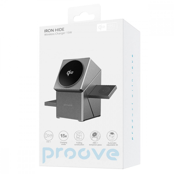Бездротовий зарядний пристрій Proove Iron Hide 3 in 1 Qi2 Gray, зображення 2