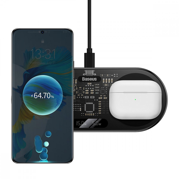 Бездротовий ЗП Baseus Digital LED Display 2in1 20W Black, зображення 10