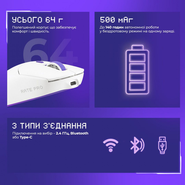 Бездротова ігрова миша Proove Gaming Rate Pro with Charging Dock White, изображение 14