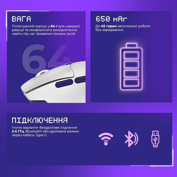Бездротова ігрова миша Proove Gaming Rate Special Edition Black/purple, изображение 7