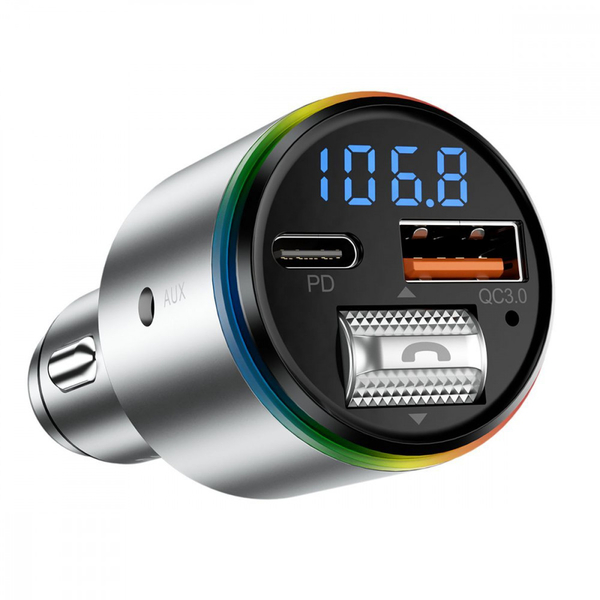 Автомобільний зарядний пристрій Proove FM Launcher Power Drive 30W (PD+QC3.0) Type-C+USB+AUX Silver, изображение 3