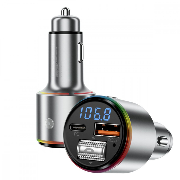 Автомобільний зарядний пристрій Proove FM Launcher Power Drive 30W (PD+QC3.0) Type-C+USB+AUX Silver, зображення 5