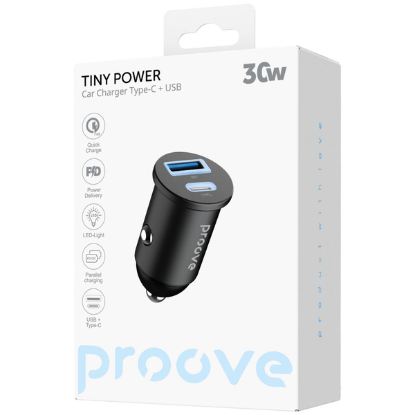 Автомобільний зарядний пристрій Proove Tiny Power 30W (Type-C + USB) Black, изображение 2