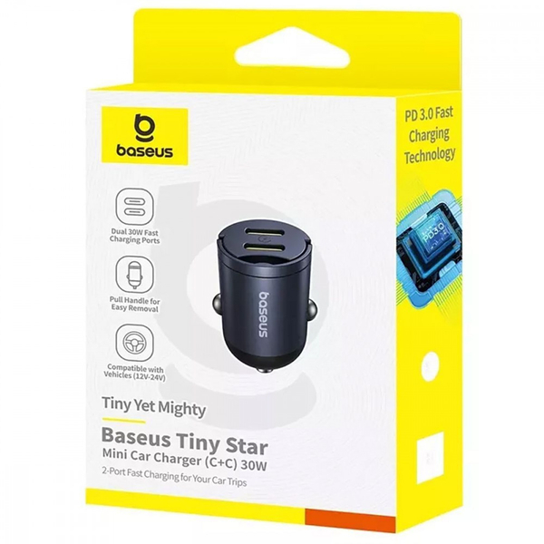Автомобільний зарядний пристрій Baseus Tiny Star Mini Car Charger 2xType-C 30W Black, зображення 2