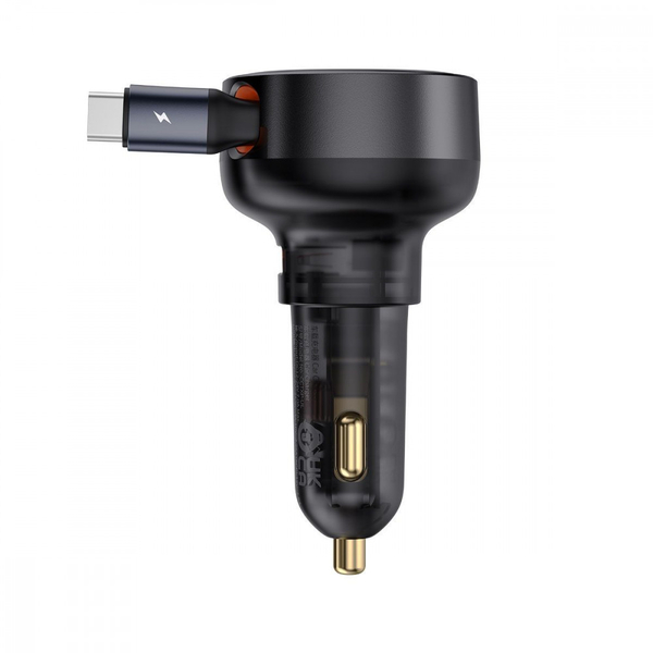 Автомобільний зарядний пристрій Baseus Enjoyment Pro Car Charger USB + Retractable Type-C Cable 60W Black, зображення 5