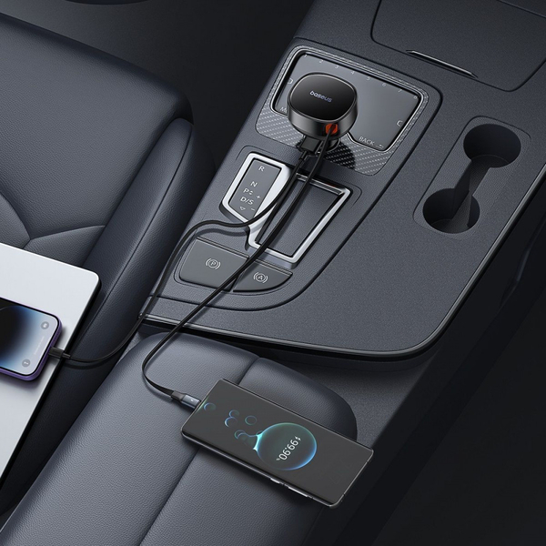Автомобільний зарядний пристрій Baseus Enjoyment Pro Car Charger USB + Retractable Type-C Cable 60W Black, зображення 10