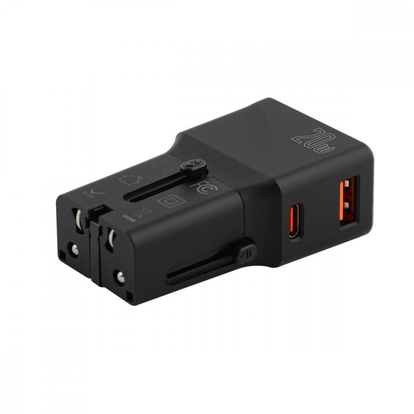 Адаптер живлення Travel Adapter Yesido MC17 Type-C 20W (UK/EU/US/AUS) Black, зображення 3