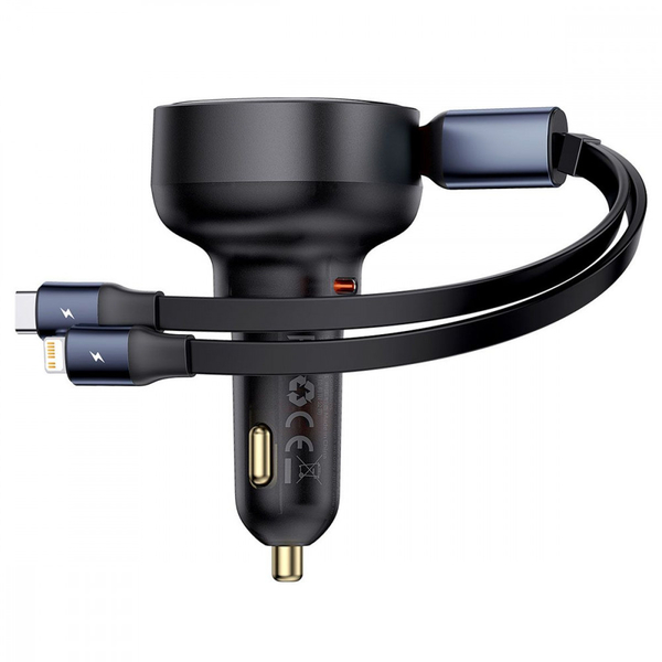 Автомобільний зарядний пристрій Baseus Enjoyment Pro Car Charger Type-C + Retractable C & iP Cable 60W Black, зображення 3