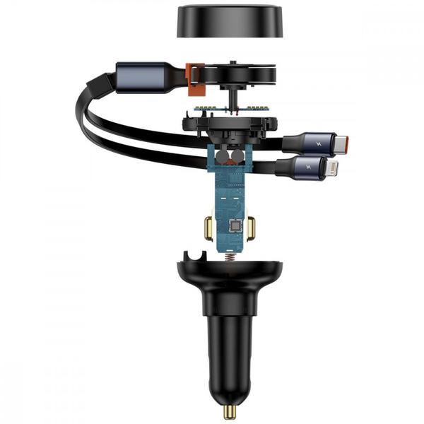 Автомобільний зарядний пристрій Baseus Enjoyment Pro Car Charger Type-C + Retractable C & iP Cable 60W Black, зображення 5