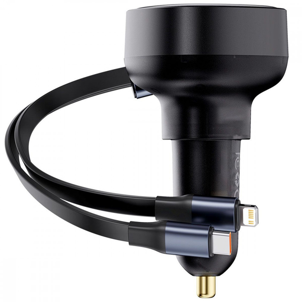 Автомобільний зарядний пристрій Baseus Enjoyment Pro Car Charger Type-C + Retractable C & iP Cable 60W Black, зображення 6