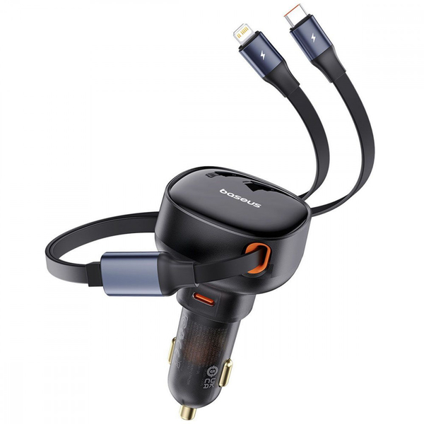 Автомобільний зарядний пристрій Baseus Enjoyment Pro Car Charger Type-C + Retractable C & iP Cable 60W Black, зображення 7