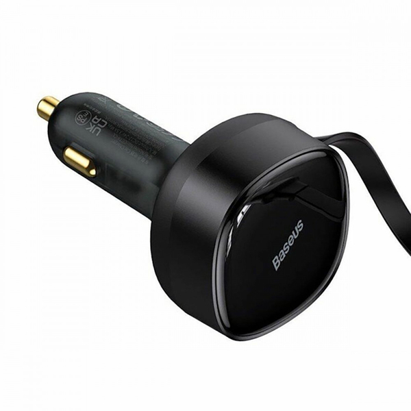 Автомобільний зарядний пристрій Baseus Enjoyment Retractable 2-in-1 Type-C + Type-C 33W Black, зображення 4