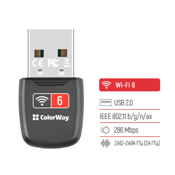 Адаптер ColorWay Wi-Fi 6 286 Мбіт/с (CW-AD-W1), зображення 6