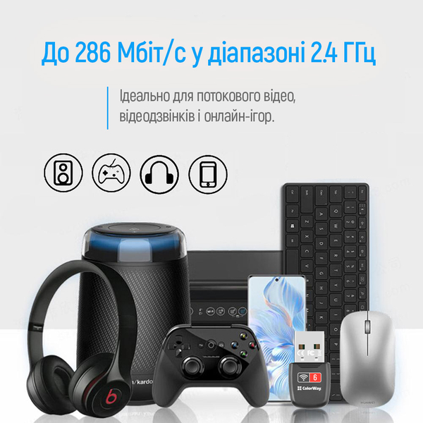 Адаптер ColorWay Wi-Fi 6 286 Мбіт/с (CW-AD-W1), изображение 12