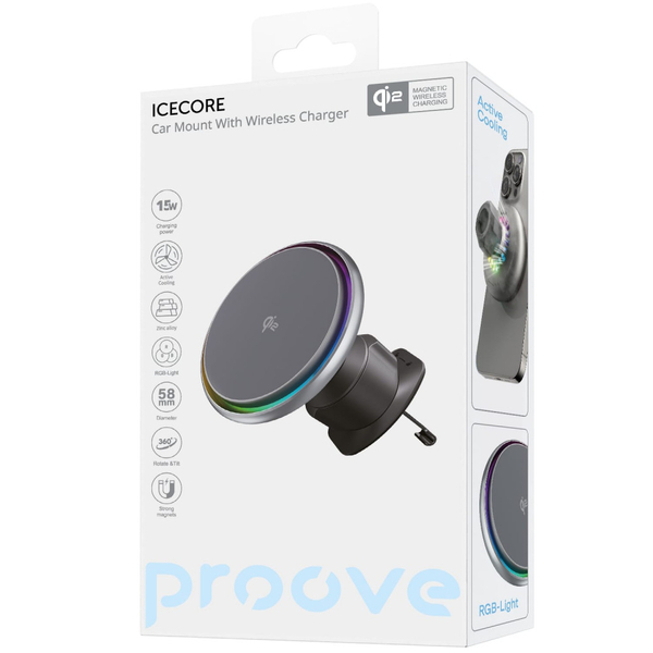 Автомобільний тримач з бездротовою зарядкою Proove IceCore QI2 15W Gray, зображення 2