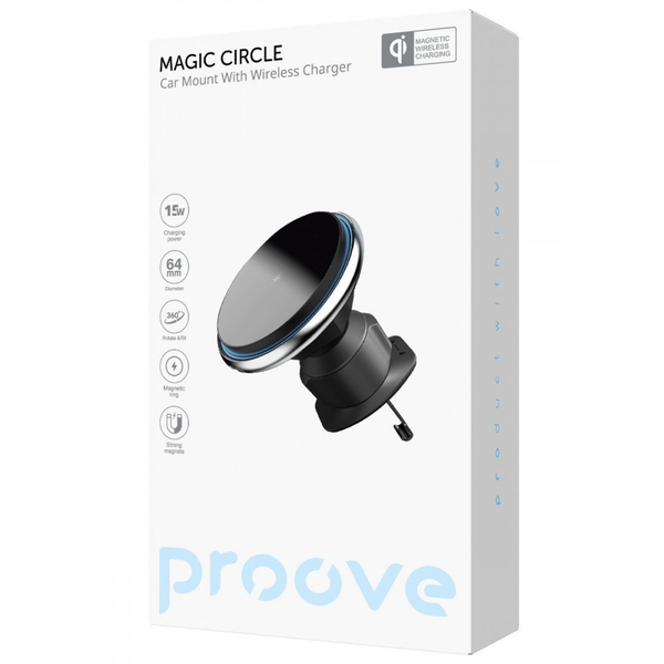 Автомобільний тримач з бездротовою зарядкою Proove Magic Circle 15W Silver, зображення 2