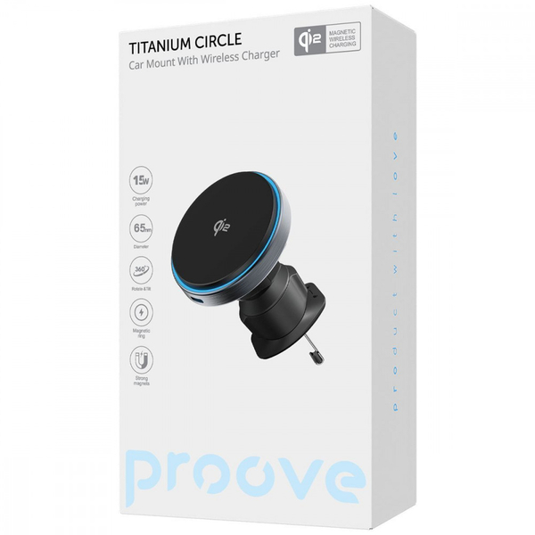 Автомобільний тримач з бездротовою зарядкою Proove Titanium Circle Qi2 15W Gray, зображення 2