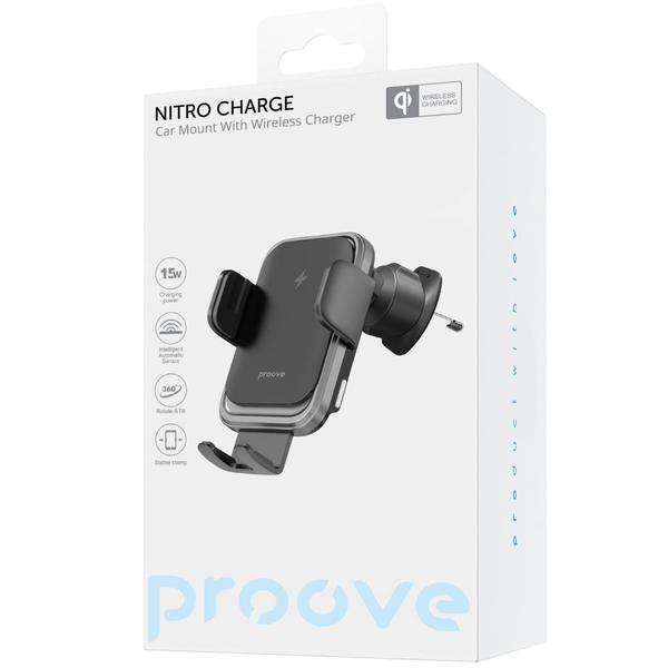Автомобільний тримач з бездротовою зарядкою Proove Nitro Charge 15W Matte black, зображення 2