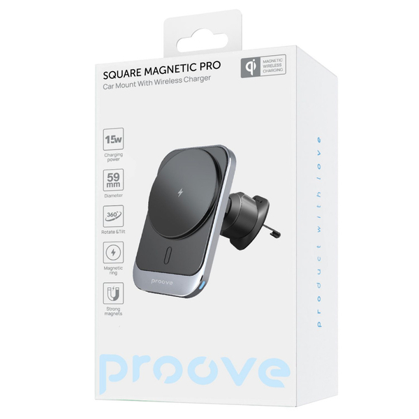 Автомобільний тримач з бездротовою зарядкою Proove Square Magnetic Pro 15W Metal gray, изображение 2