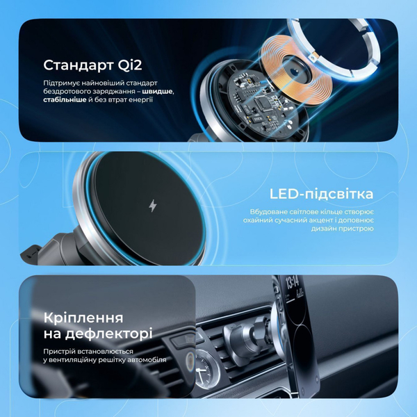 Автомобільний тримач з бездротовою зарядкою Proove Magic Circle Pro 15W Black, зображення 7