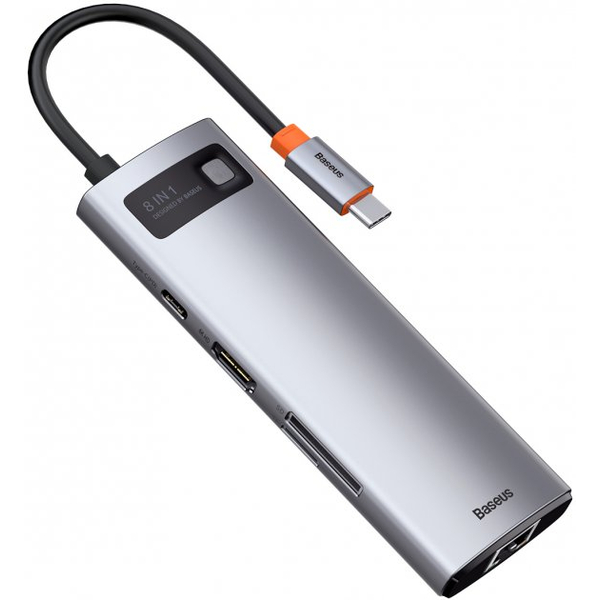 USB-хаб Baseus Metal Gleam Series 8-in-1 Multifunctional Type-C HUB Docking Station Gray (Type-C to HDMI*1+USB3.0*3+PD*1+RJ45*1+SD/TF*1) (CAHUB-CV0G)