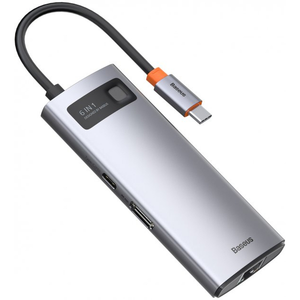 USB-хаб Baseus Metal Gleam Series 6-in-1 Multifunctional Type-C HUB Docking Station Gray (Type-C to HDMI*1+USB3.0*3+PD*1+VGA*1) (WKWG030013)