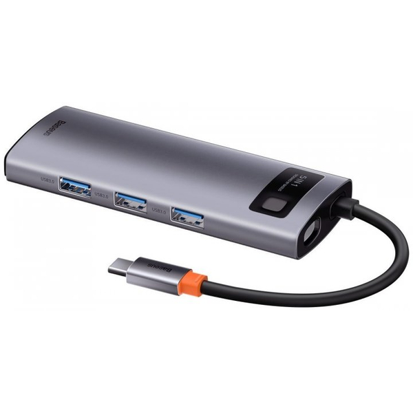 USB-хаб Baseus Metal Gleam Series 5-in-1 Multifunctional Type-C HUB Docking Station Gray 30Hz Version (Type-C to HDMI*1+USB3.0*3+PD*1) (WKWG020013)