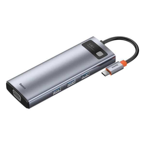 USB-хаб Baseus Metal Gleam Series 9-in-1 Multifunctional Type-C HUB Docking Station Space Gray (Type-C to HDMI*1+USB3.0*3+PD*1+RJ45*1+SD/TF*1+VGA*1) (CAHUB-CU0G)